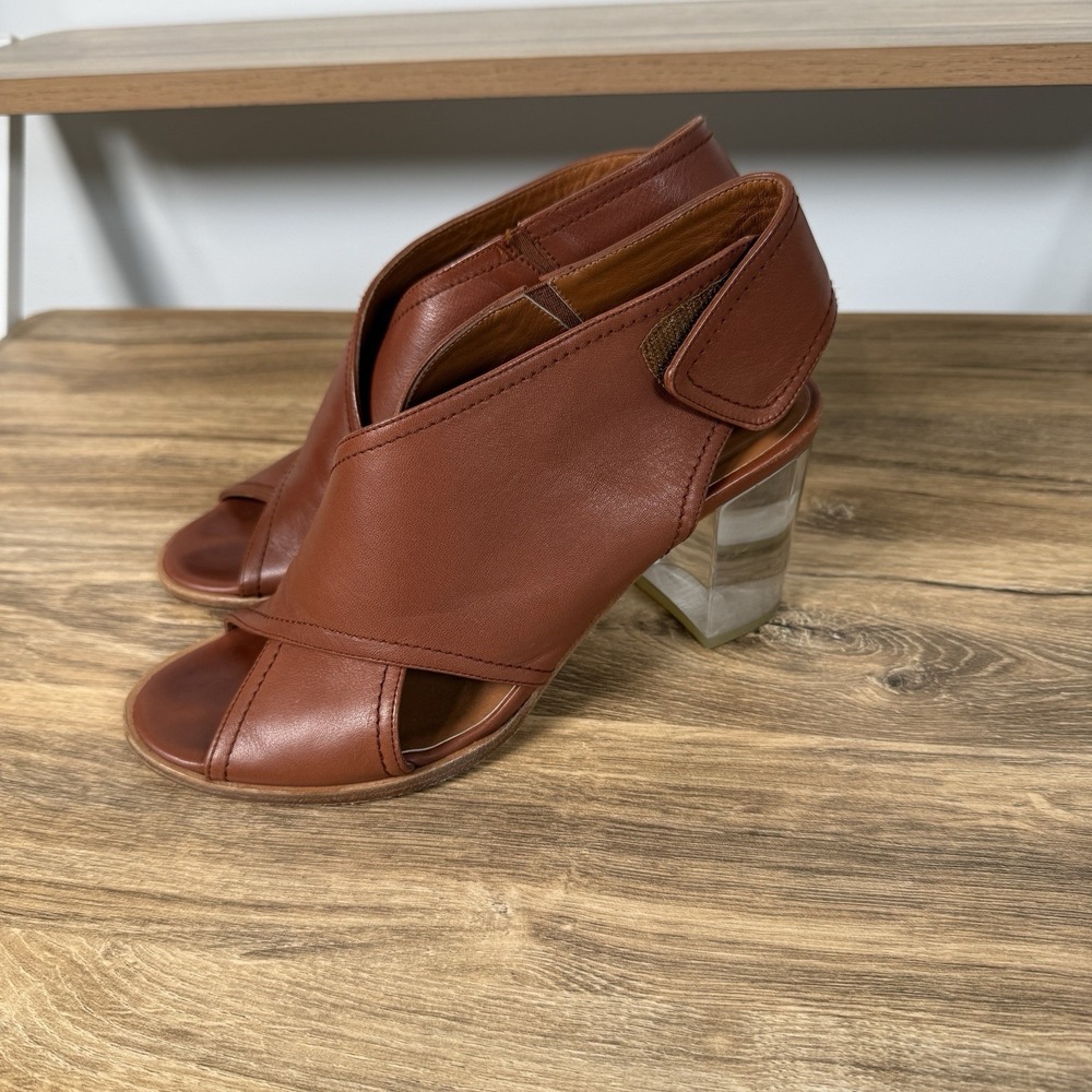Anthropologie Emma Go Abigail Shooters Women's 36 Block Heel Clear Chestnut - Picture 3 of 7